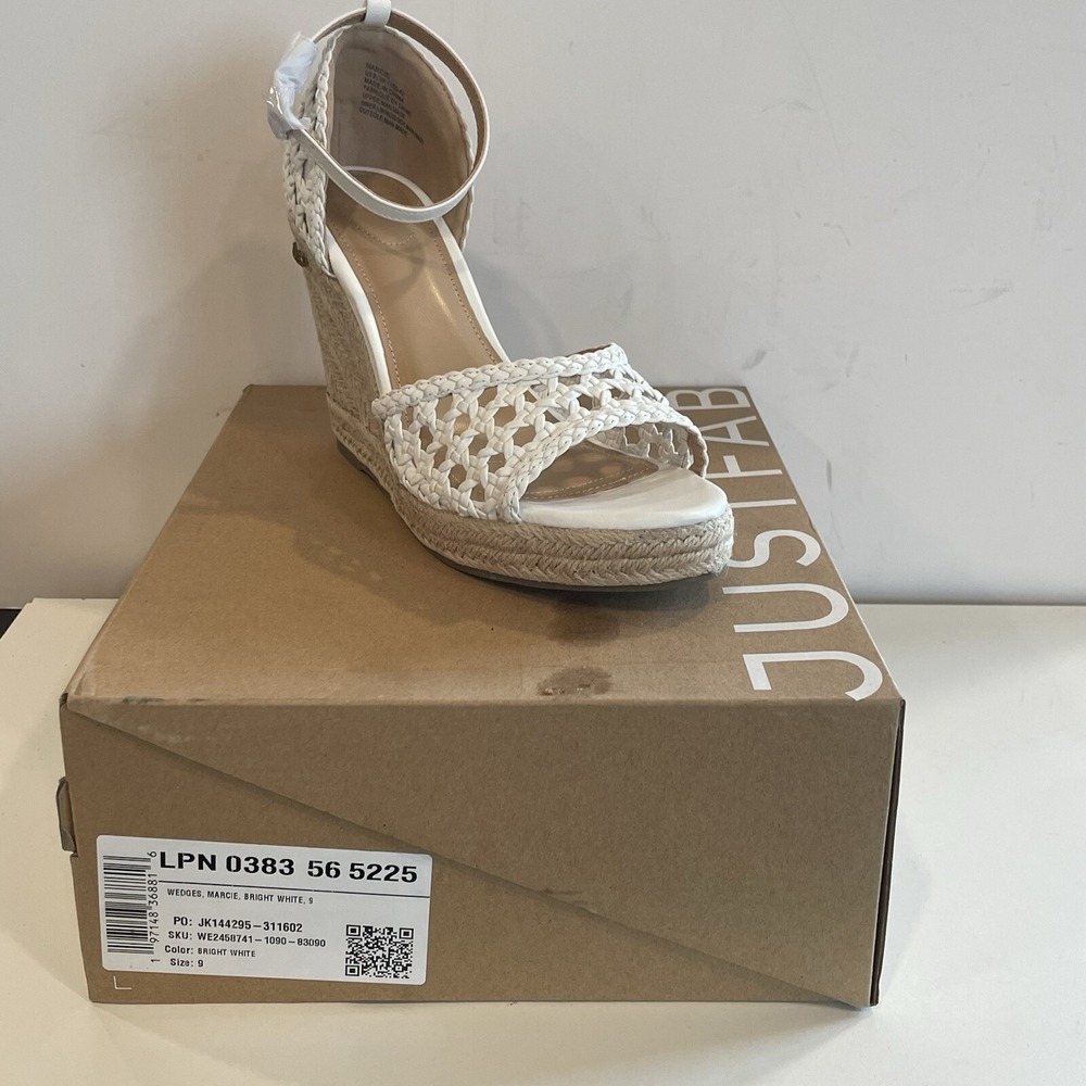 Just Fab Marcie White‎ Wedge Open Toe Shoes Ankle Strap Sandal Women's Size 9
